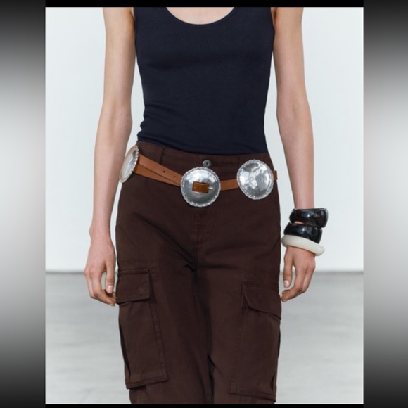 Zara leather belt with 4 hewn buckle pieces main image 13